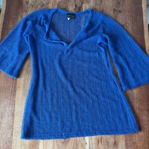 Blue V-Neck Knit Top